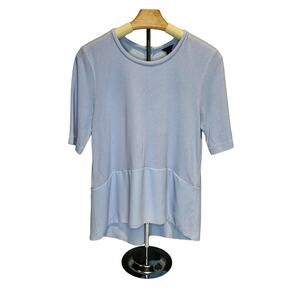 Women's Ann Taylor Short Sleeved High-Low Mixed Media Zip Back Blouse Top S